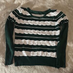 Green and White Striped Sweater